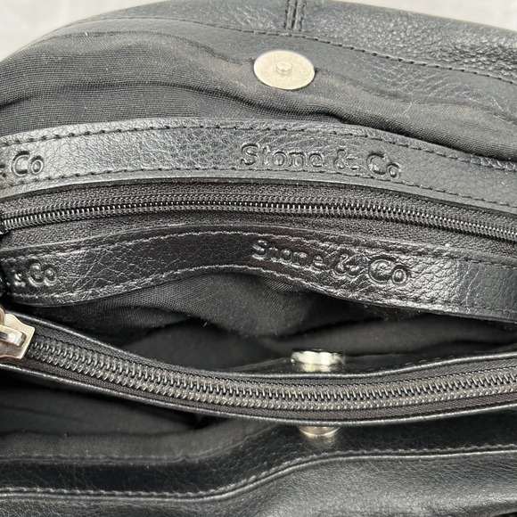 STONE &‎ CO Black Leather Shoulder Bag Purse Lined Good Condition - Picture 8 of 11